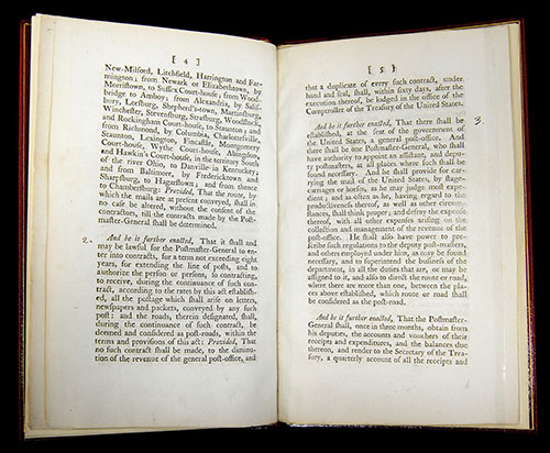 Post Office Act of 1792 opened to pages 4 and 5