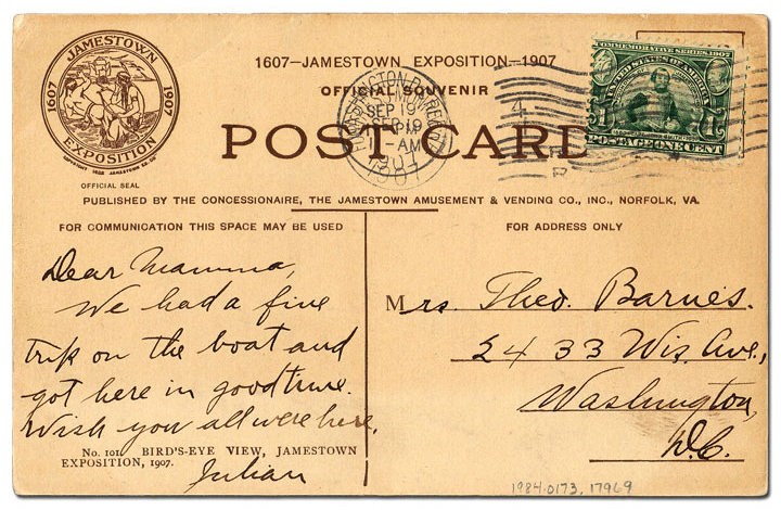 Reverse of Postcard sent by a visitor