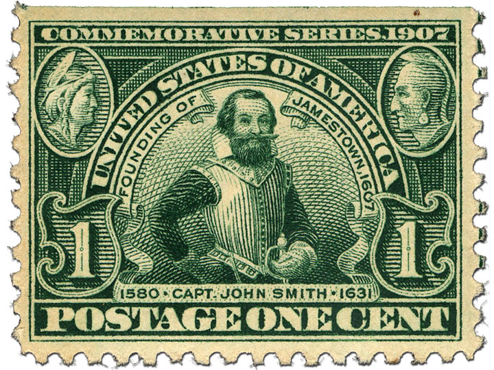 1¢ green John Smith stamp