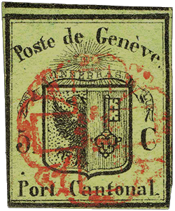 5c Geneva cantonal issue single, 1845
