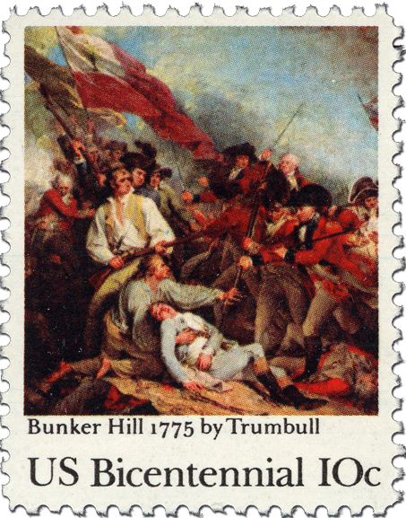 10 cent Bunker Hill 1775 by Trumball- a painting of a battle scene