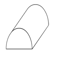 A black and white figure of a piece of paper folded over so the edges touch the ground, but the middle is up in the air, and has been covered by a half circle; the shape is similar to a rainbow. 