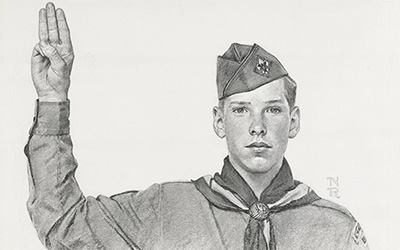 charcoal and pencil drawing of a Boy Scout