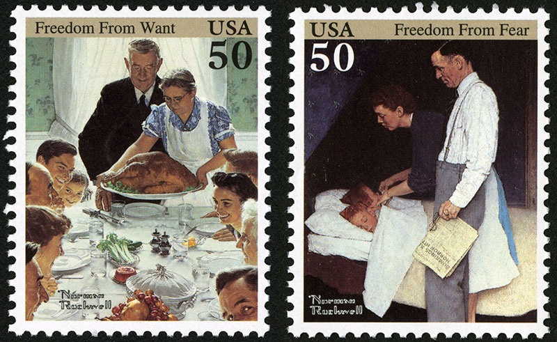 freedom from want, and the freedom from fear stamps