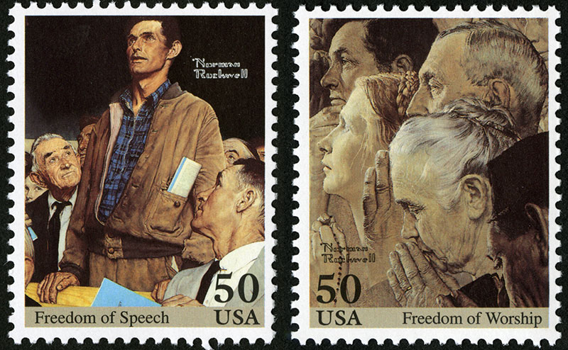 freedom of speech and freedom of worship stamps