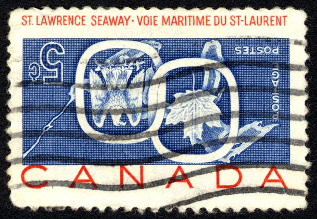 5-cent Canadian stamp with inverted center