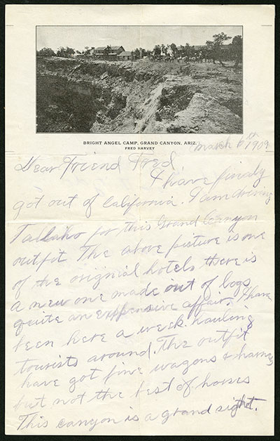 Bright Angel Camp letter, circa 1909-1911