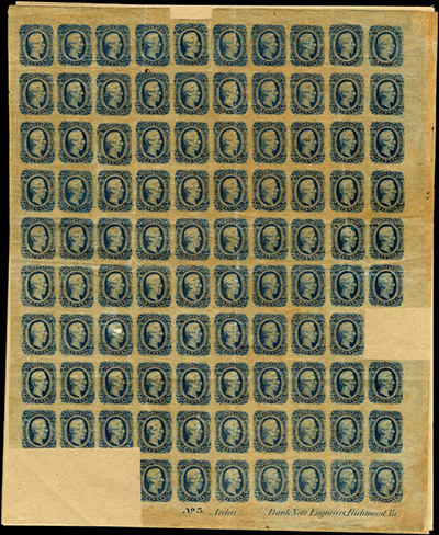 Confederate pane of green stamps