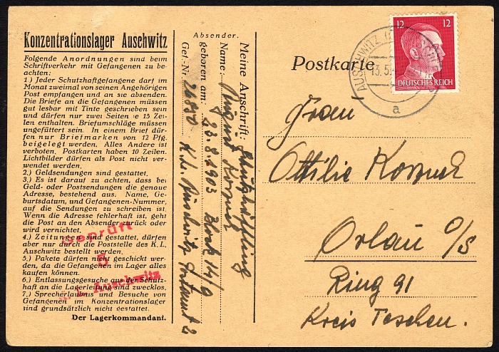 Auschwitz postal card