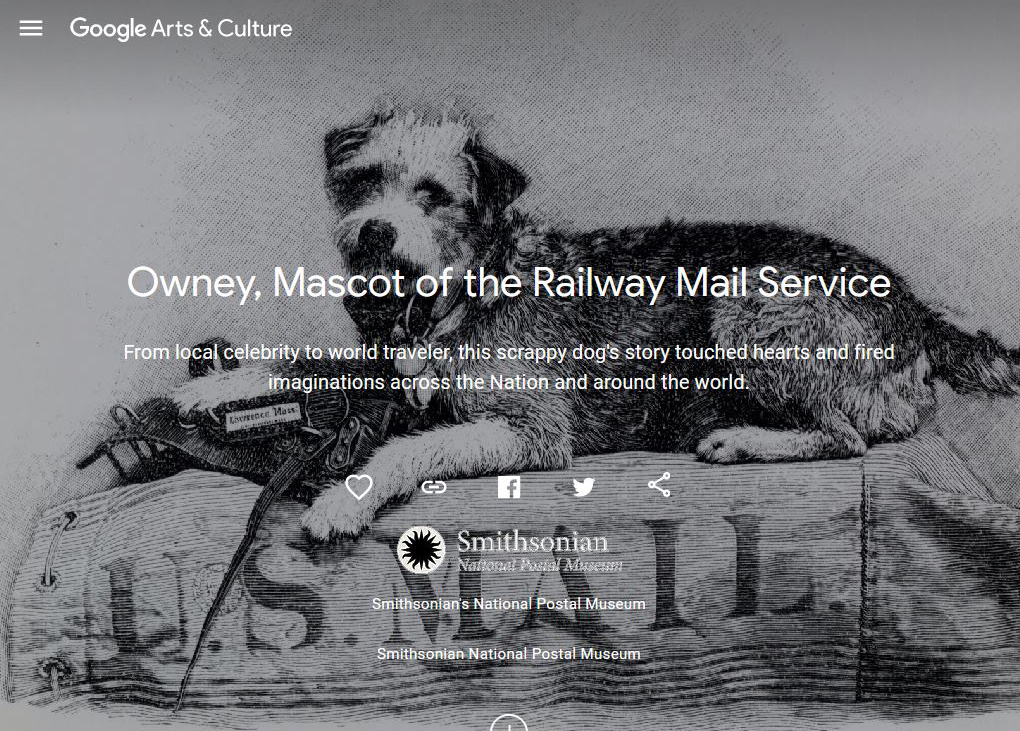 Illustration of Owney the dog on a mailbag