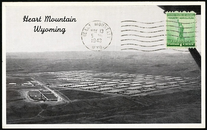 postcard picturing Heart Mountain, Wyoming relocation camp