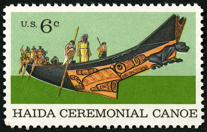 Sello de canoa ceremonial Haida de 6 centavos