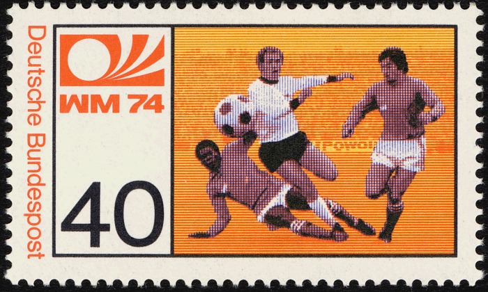 40pf Three Soccer Players stamp