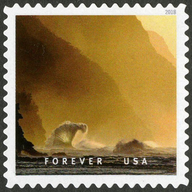 stamp featuring the Napali Coast State Wilderness Park landscape