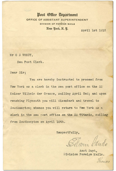 Oscar Scott Woody’s letter of assignment