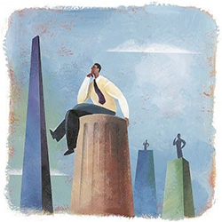 Sketch of a man sitting on a column