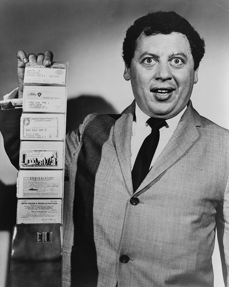 Comedian Marty Allen With Charge Cards, 1960
