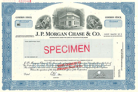 JPMorgan Chase stock certificate