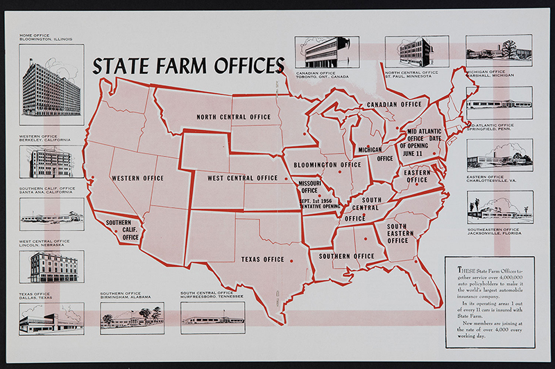 Map of State Farm Offices in the US, 1954