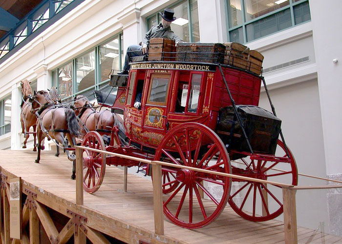 1851 red Concord stagecoach on display at the National Postal Museum